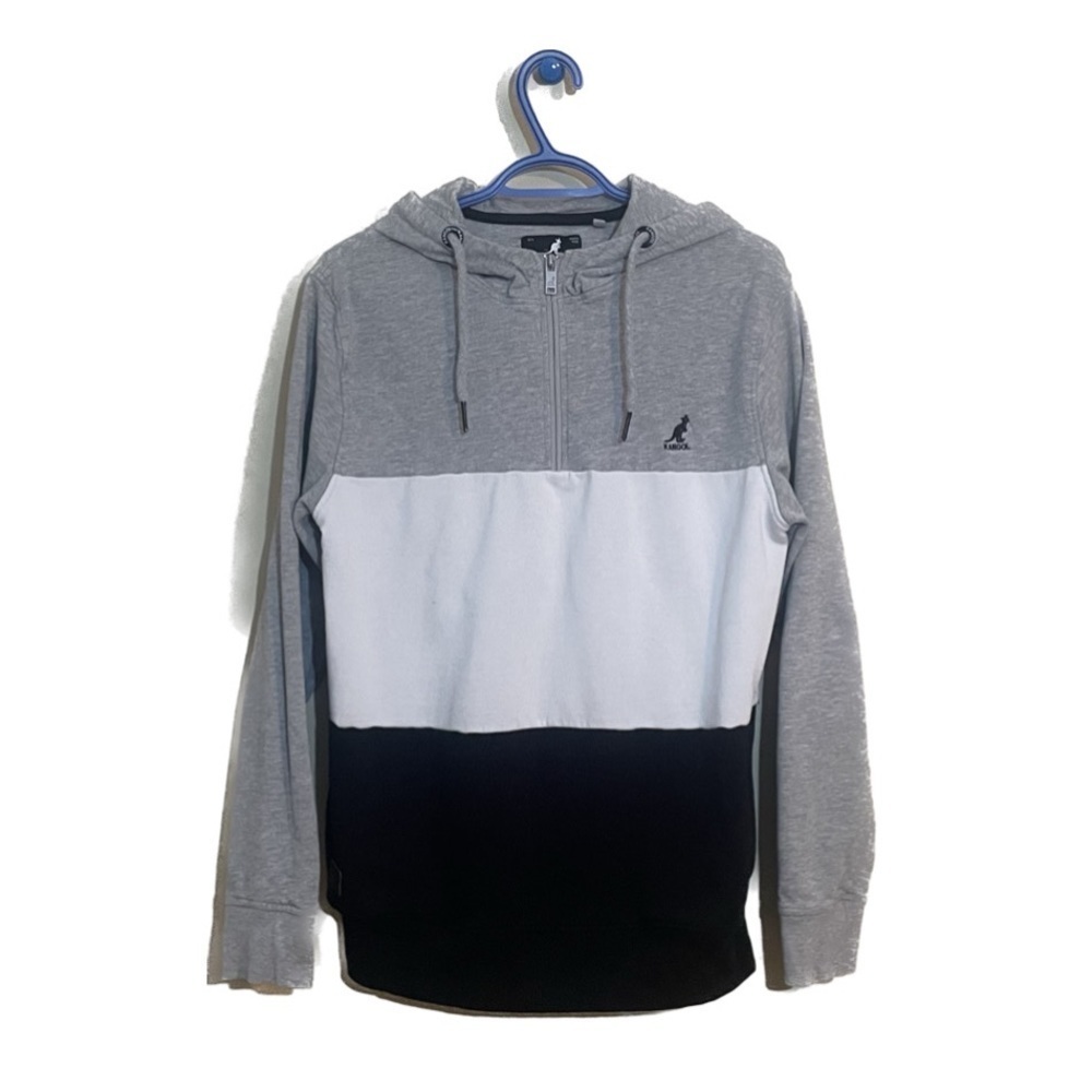 Kangol 3 Toned Striped Hoodie Collar Zipper Front/Back Logo | BLACK/WHITE/GRAY